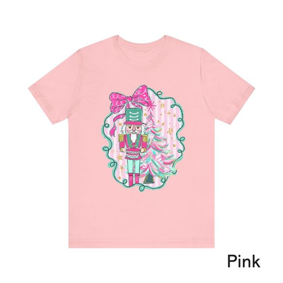 Nutcracker Unisex Bella Canva T-Shirt | Pink Christmas Tree Holiday Tee - Picture 8 of 9